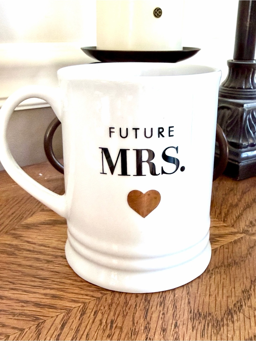 Fringe Studio White double sided Future MRS. Ceramic Mug with Gold Heart